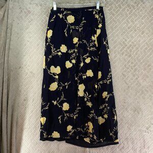 Windsmoor Wrap Skirt Womens 12 Long Midi Navy Blue Floral Chiffon Lined Coquette